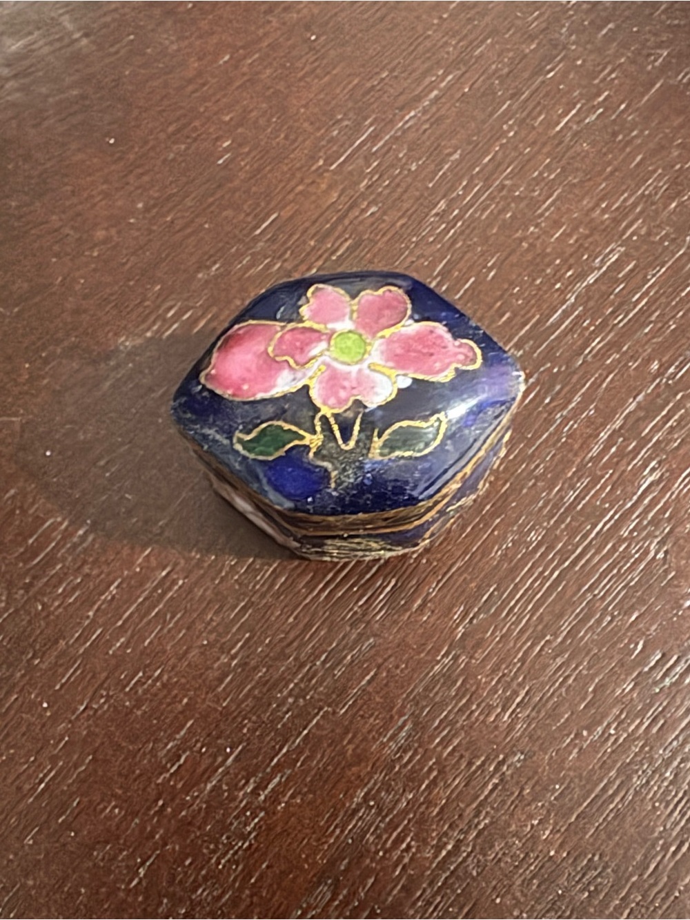 Vintage, Tiny Enamel, brass color finish, trinket box